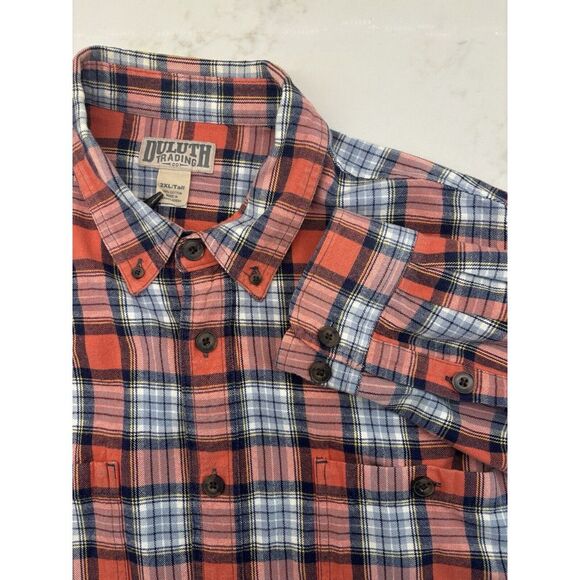 Duluth Trading Co Button Down Up Plaid‎ Flannel Shirt Mens Size 2XL Tall 2XLT - Picture 1 of 6